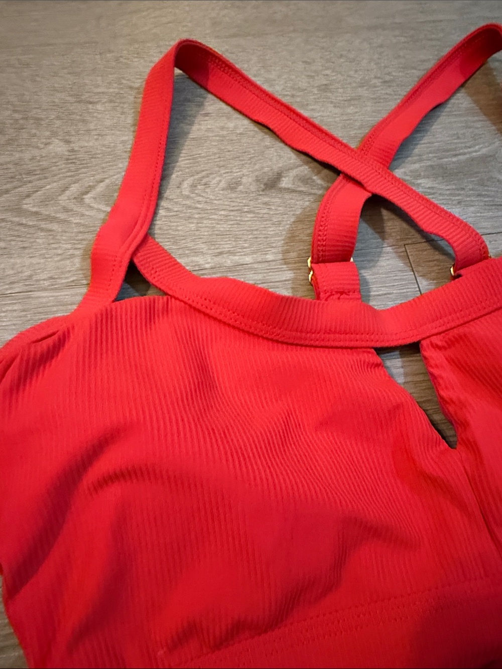 Target Red Ribbed Cross-Back Bikini Top - Picture 3 of 5
